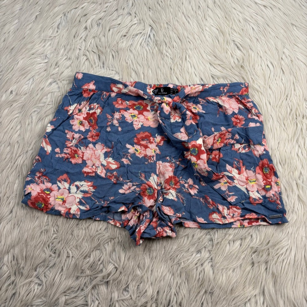Volcom Women's S Flowy Woven Pull On Floral Shorts Tie Waist Resort Beach